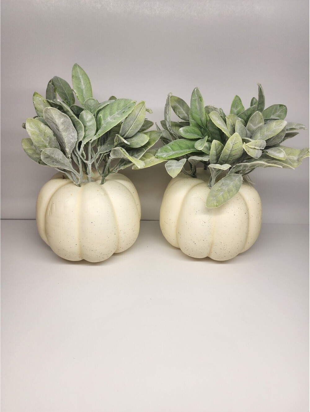 2 Artificial Foam Pumpkin w/Leafs Fall Decor Crafts Table Decoration